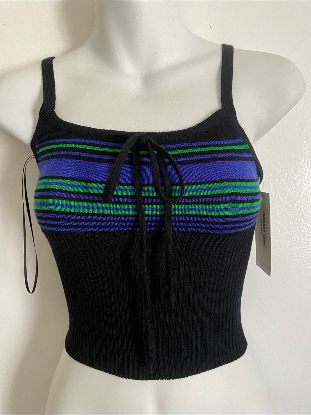 GB girls Black Knit Camisole with Blue & Green Stripes